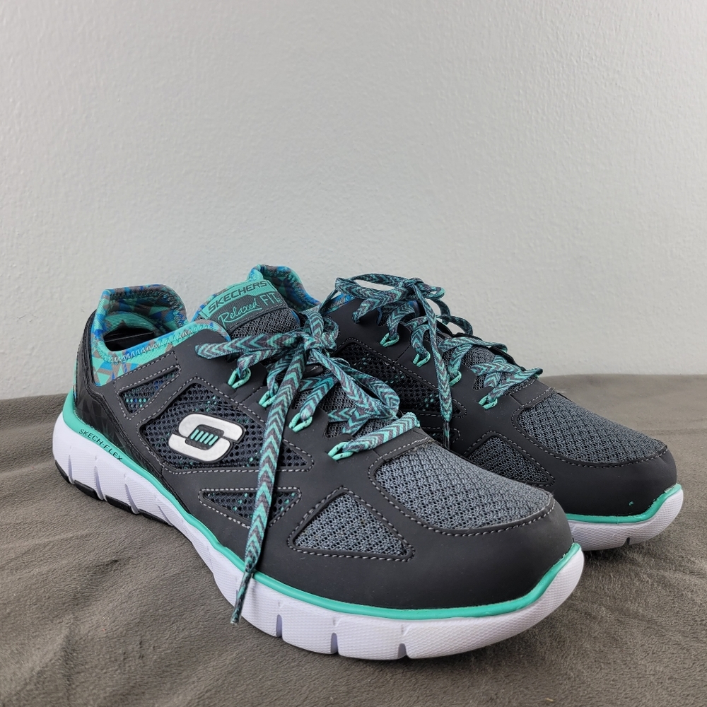 Skechers Skech Flex Ultimate Running Shoes Womens Size 9 Gray Teal 12126